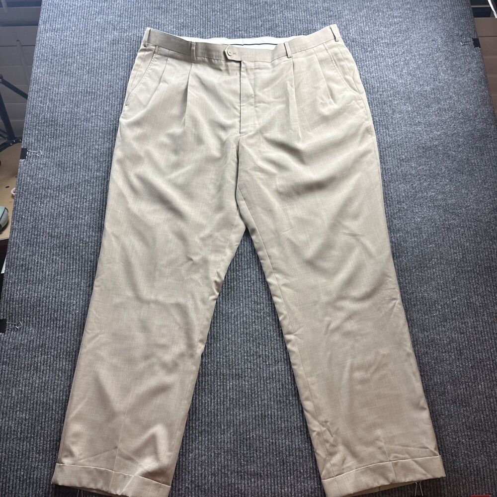 Stafford Men’s 44x32 Tan Dress Pants Pleated Cuffed